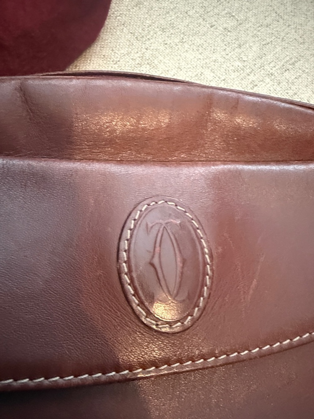 Cartier Brown Leather Crossbody Bag with Burgundy Dust Bag - Picture 4 of 14
